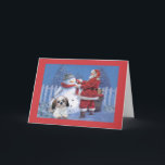 Papai noel e boneco de neve do cartão de Natal de<br><div class="desc">Recordar a família e os amigos durante a época natalícia é uma maneira maravilhosa de permanecer em contacto com as pessoas que você ama e se importa aproximadamente. Eu criei estes cartões de natal do cão com amor e o cuidado e eu somos certos que qualquer um que ama cães...</div>