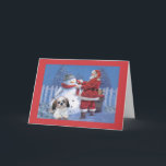 Papai noel e boneco de neve do cartão de Natal de<br><div class="desc">Recordar a família e os amigos durante a época natalícia é uma maneira maravilhosa de permanecer em contacto com as pessoas que você ama e se importa aproximadamente. Eu criei estes cartões de natal do cão com amor e o cuidado e eu somos certos que qualquer um que ama cães...</div>