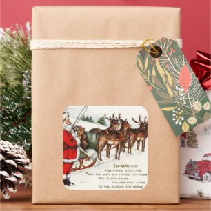 Papai noel e etiqueta do natal vintage da rena