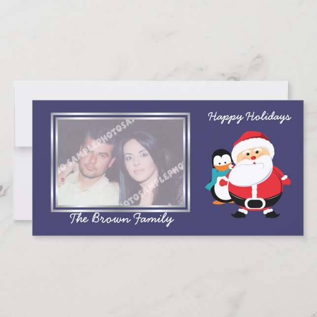 Papai Noel E Pinguim Bonitos No cartão com fotos D (Frente)