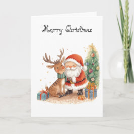 Papai Noel e rena cartão de Natal caprichoso