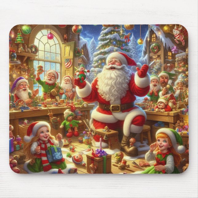 Papai Noel e seus Elfos em um Mousepad de Computad (Frente)