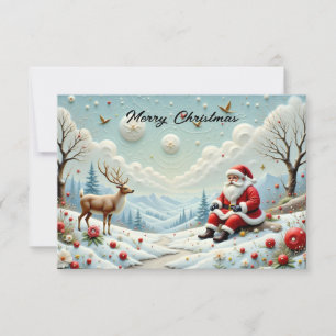 Papai Noel e seus renques em paisagem nevada