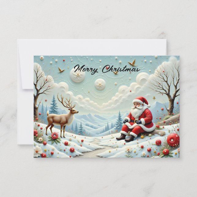 Papai Noel e seus renques em paisagem nevada (Frente)