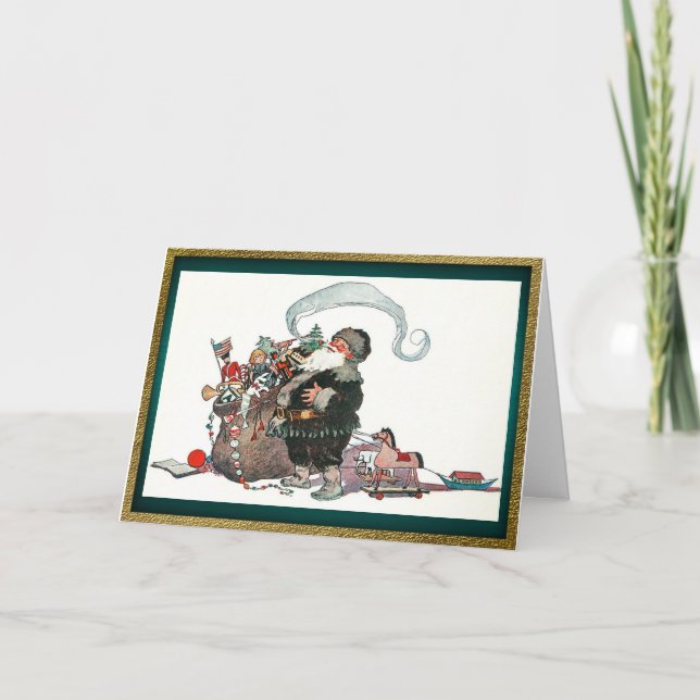 Papai Noel e Sua Bolsa de Brinquedos Cartão de Nat (Frente)