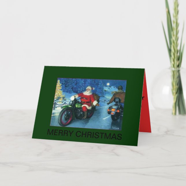 papai noel em um cartão de Natal da motocicleta (Frente)