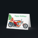 Papai noel em um cartão de Natal da motocicleta<br><div class="desc">Este cartão legal mostra o papai noel que abandona seu trenó para uma motocicleta, ele é dado forma igualmente sua barba assim que olharia bom em um grupo rock quando não está fazendo seus deveres do papai noel! Um cartão do feriado do divertimento que seja limitado para trazer a um...</div>
