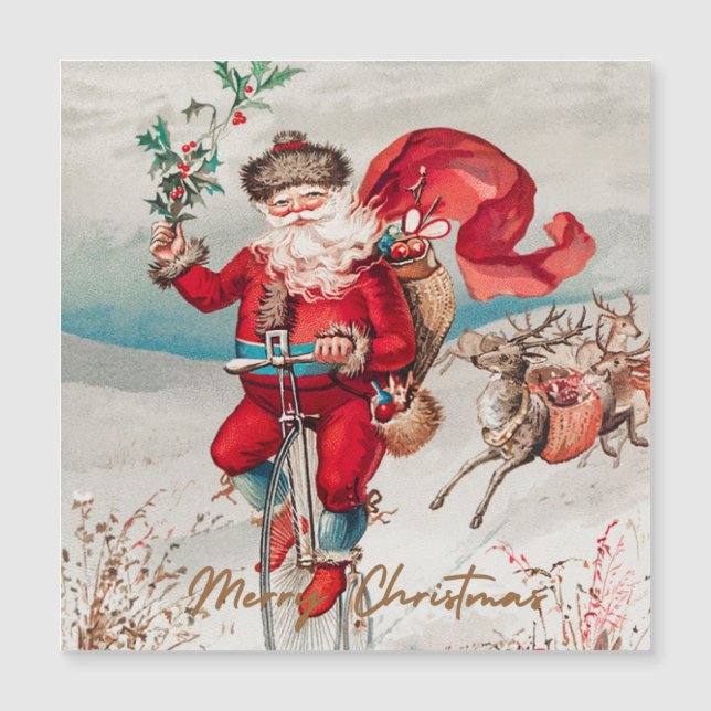 Papai Noel em um penny farthing com renas (Frente)