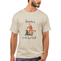 Papai Noel em uma camiseta de Natal Patinete