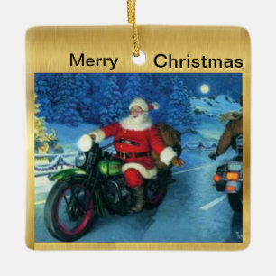 Papai noel em uns enfeites de natal da motocicleta
