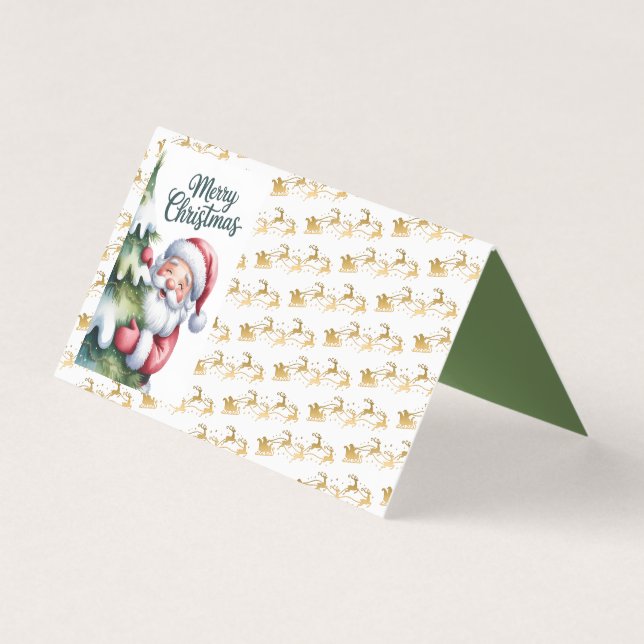 Papai Noel Engraçado e Fofo com cartão de Árvore e (Frente)