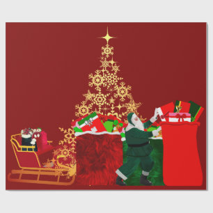 Papai Noel está chegando ao papel de embrulho verm