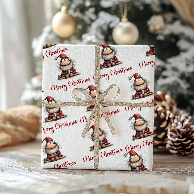 Papai Noel Excêntrico Divertido Papel de Embrulho (Playful Quirky Santa Claus Funny Wrapping Paper)