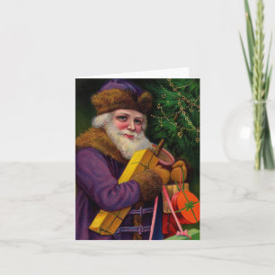 Papai noel no cartão de nota roxo
