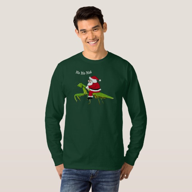 Papai noel no t-shirt do Natal da louva-a-deus (Frente Completa)