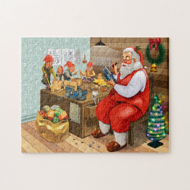 Papai Noel Preparando O Quebra-cabeça De Jigserra  (Horizontal)