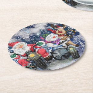 Papai Noel Rena e Boneco de Neve Porta-Copos de Pa