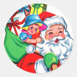Papai Noel RETRÔ COM BRINQUEDOS Adesivo Redondo Cl