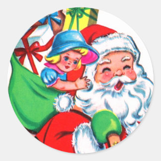 Papai Noel RETRÔ COM BRINQUEDOS Adesivo Redondo Cl
