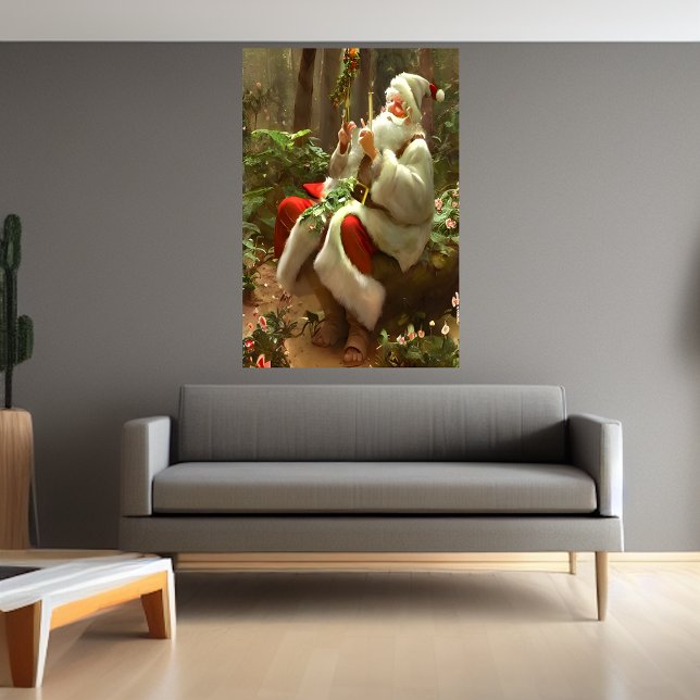 Papai Noel sentado na floresta | AI Art Poster (Criador carregado)