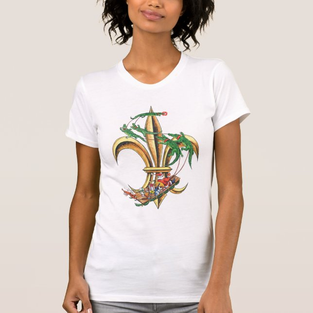 Papai noel & t-shirt do Natal da flor de lis dos (Frente)
