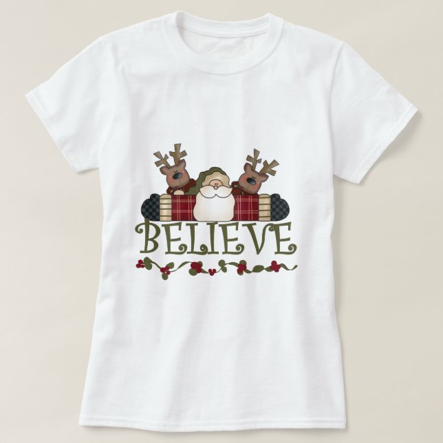 Papais noeis acreditam em T-shirts e presentes (Frente do Design)