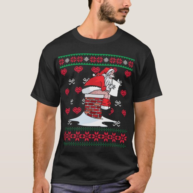 Papais noeis Baixando Chaminé Feia Xmas Suéter Chr (Frente)