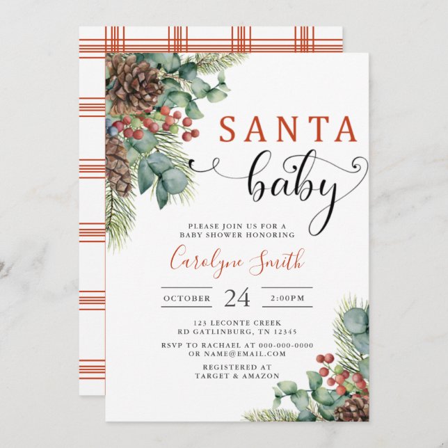 Papais noeis Convite para Chá de fraldas de invern (Frente/Verso)