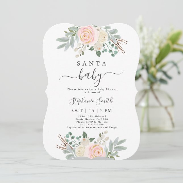 Papais noeis Convite para Chá de fraldas de Natal (Em pé/Frente)