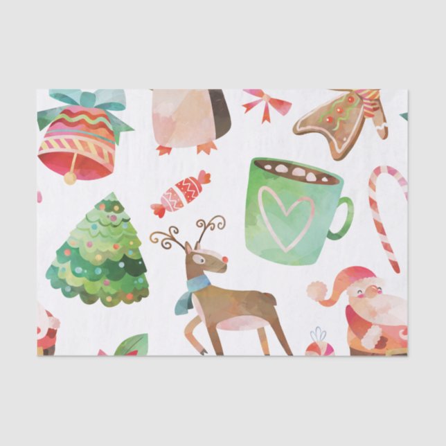 Papais noeis de Aquarela Papel de Tecido de Natal (Frente )