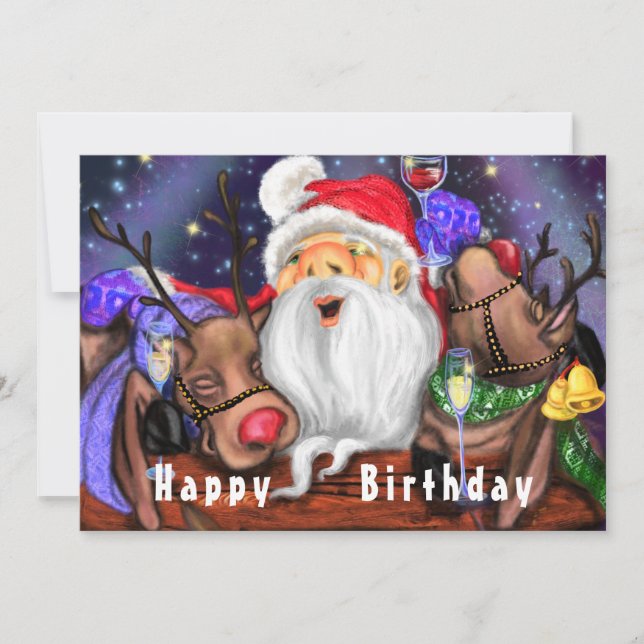 Papais noeis de cartões de aniversário com renas d (Frente)