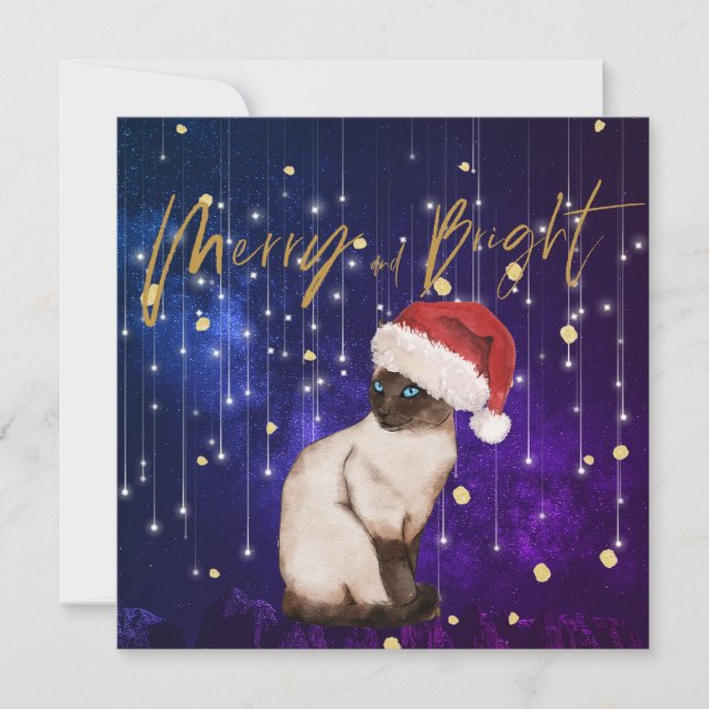 Papais noeis de gatos roxos de Natal Saudação (Frente)