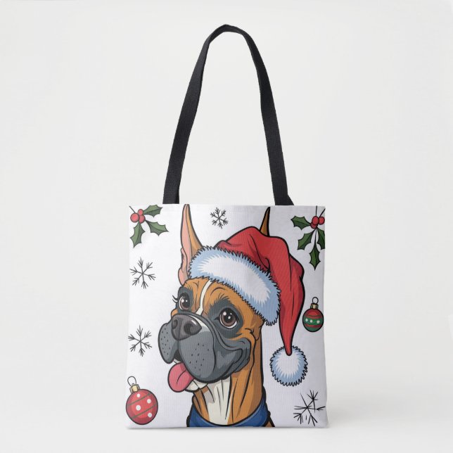 Papais noeis de Natal Cachorro Boxer Tote Bag (Frente)