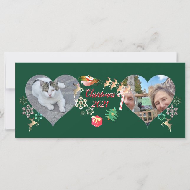 Papais noeis de Natal e Reindeer 2 Fotos Saudação (Frente)