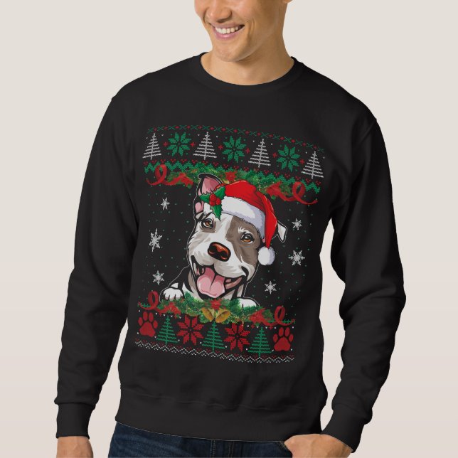 Papais noeis de Natal Pitbully Suéter Feio Cachorr (Frente)
