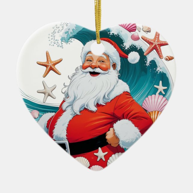 Papais noeis de surfe Enfeites de natal de ondas d (Frente)