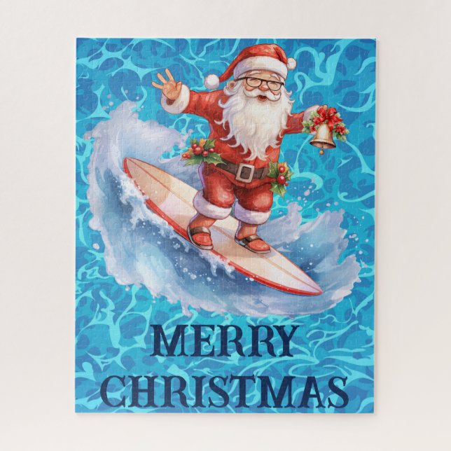 Papais noeis de surfe Feliz Quebra-cabeça de Natal (Vertical)