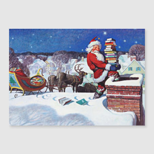 Papais noeis descendo pela chaminé com armação de 