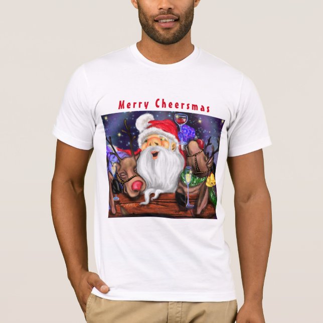 Papais noeis e renas Engraçadas Camiseta de Natal (Frente)