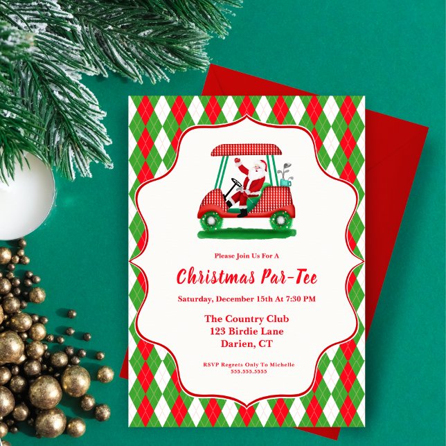 Papais noeis Elegantes Convite de festas de Natal  (Swing into holiday magic with elegant Santa Golf Party Invitation. Tee off in style.)