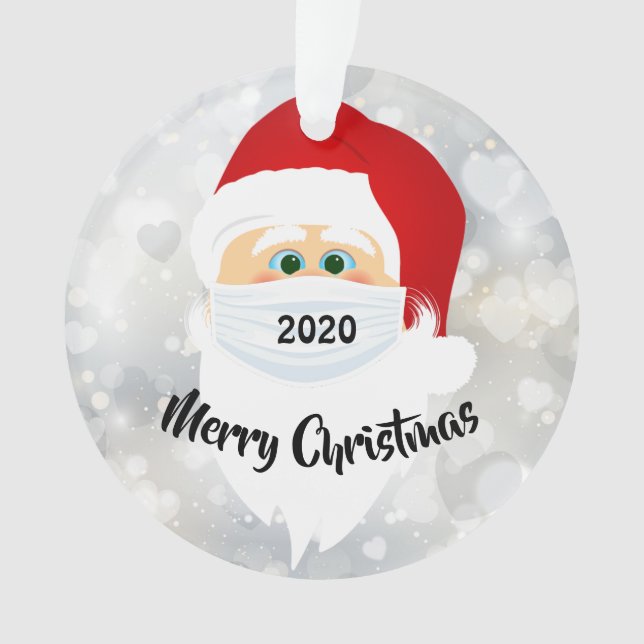 Papais noeis Mascarados 2020 Ornamento acrílico (Frente)