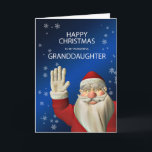 Papais noeis netos acenando cartão de Natal<br><div class="desc">Um cartão de Natal divertido com o Papai Noel acenando.  Atrás dele podemos ver flocos de neve caindo. Um cartão não religioso adequado para uma neta.</div>