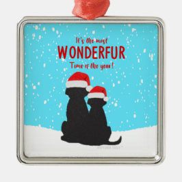 Papais noeis pretos Cães Enfeites de natal quadrad