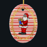 Papais noeis Que Seguram O Ornamento De Menorah Ch<br><div class="desc">Este é um olhar festivo tradicional de Natal com listras de cana doces e vermelho. A frente apresenta Papais noeis segurando um Menorah. O dorso pode ser personalizado como quiser. Desenhado por Sheila Cicchi,  Brownielocks.com. Todos os Direitos Reservados.</div>