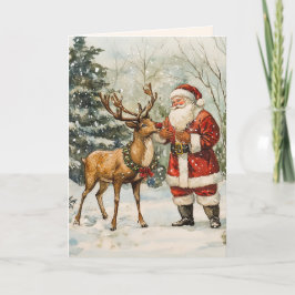 Papais noeis Reindeer Vintage Obrigado Cartão de N