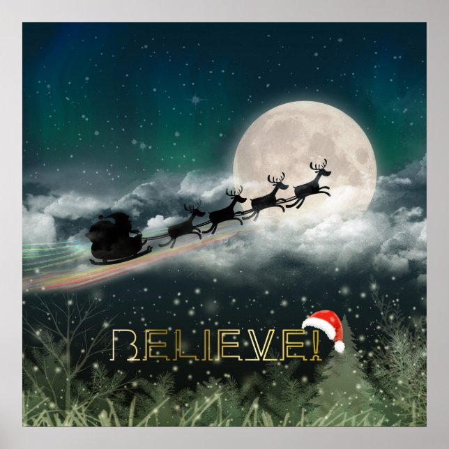 Papais noeis Sleigh Reindeer Papel para Poster de  (Frente)