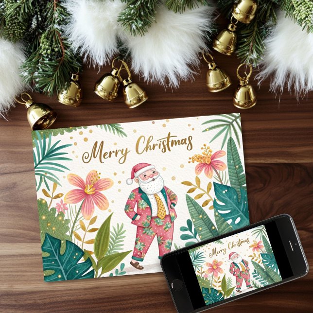 Papais noeis tropicais em um cartão de Natal de ch (Criador carregado)