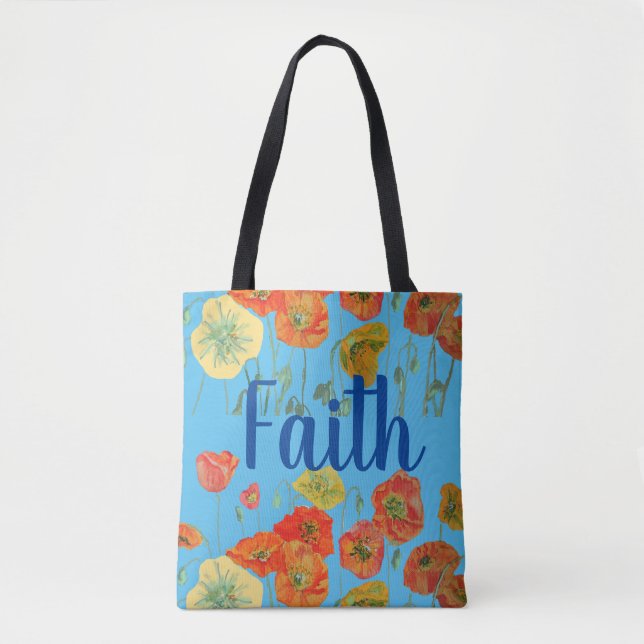 Papas Laranja Faith Floral Tote Bag Espiritual (Frente)