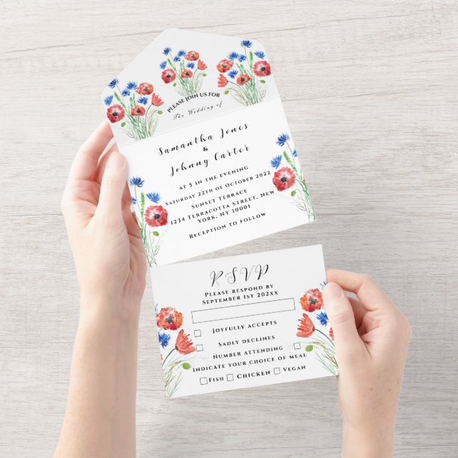 Papas Vermelhos Script De Aquarela Casamento Flora (Aba destacável)
