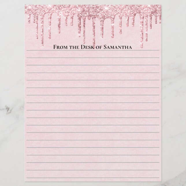 Papel alinhado cor-de-rosa personalizado com brilh (Frente)